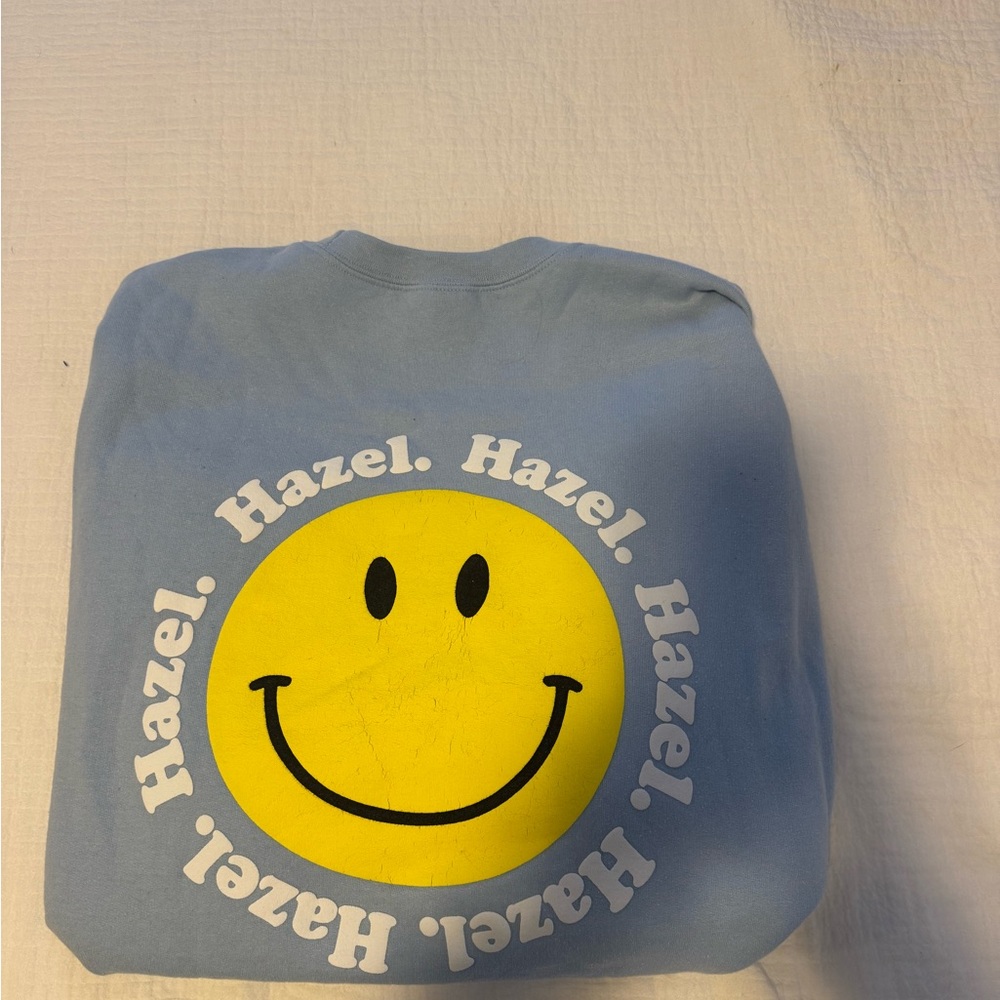 Hazel Light Blue Crew Neck with Yellow Smiley